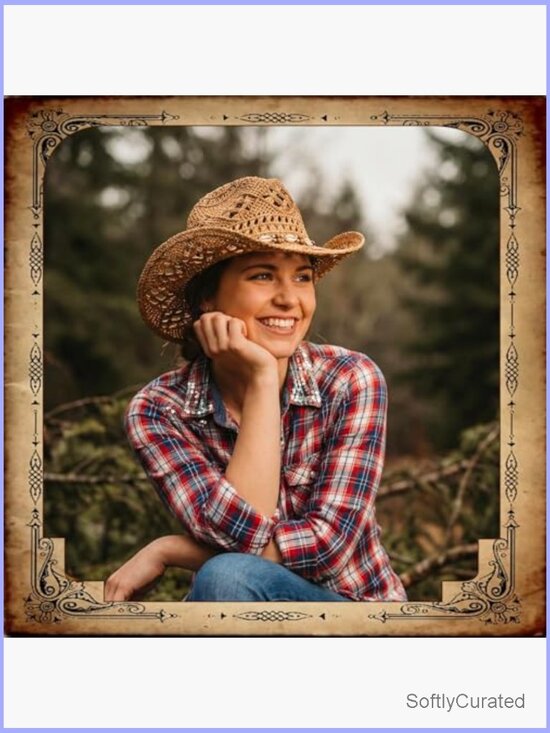 Straw Wide Brim Cowgirl Hat with Two Bands Lightweight Breathable Western Hat main image 4
